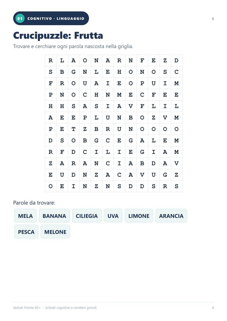 Esempio di scheda cognitiva: crucipuzzle
